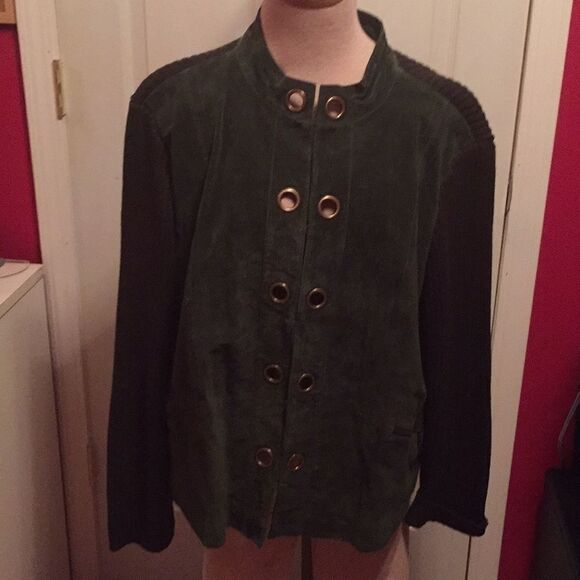 Live a little green leather  sweater sz 1X - Picture 1 of 5